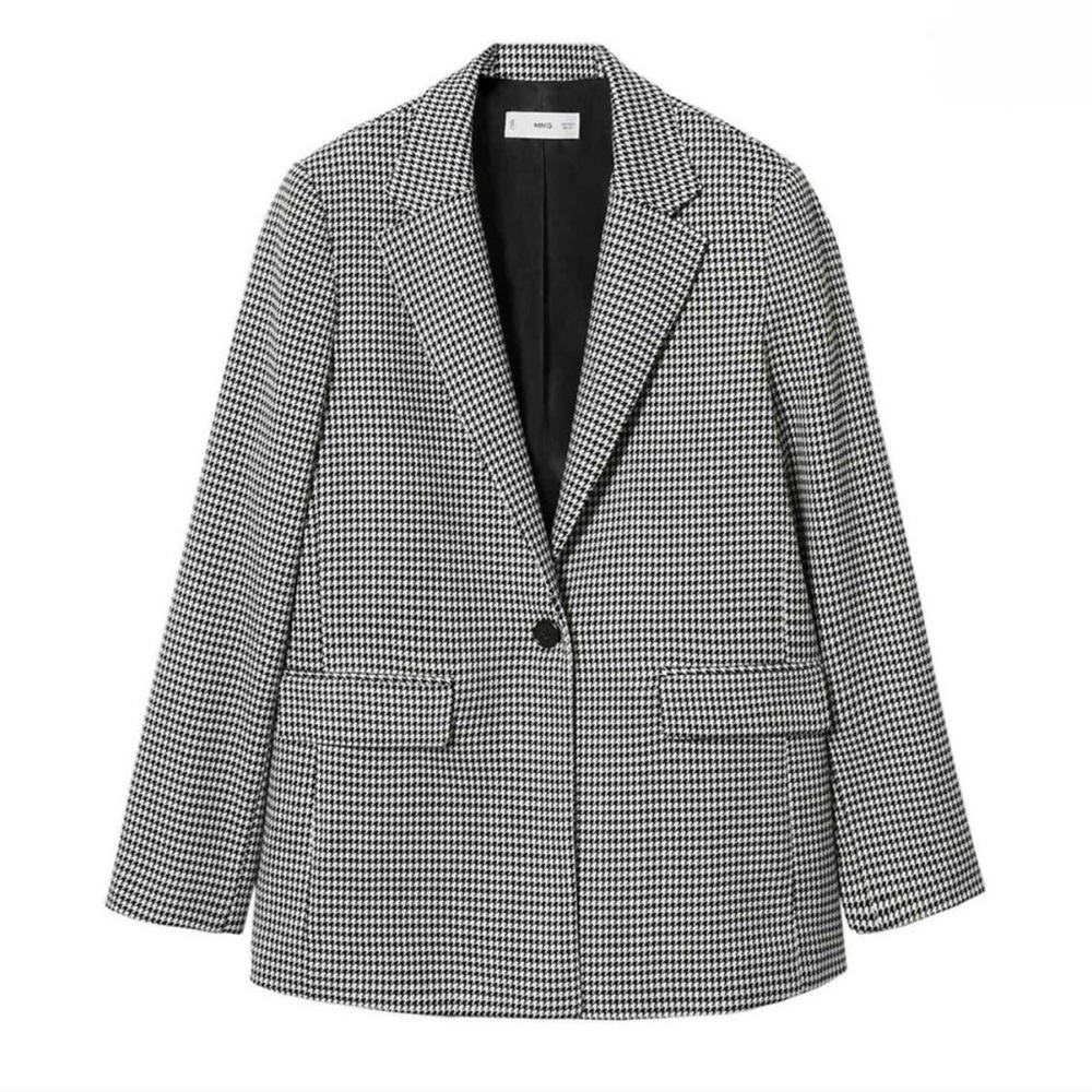 Mango Black and White Houndstooth Blazer